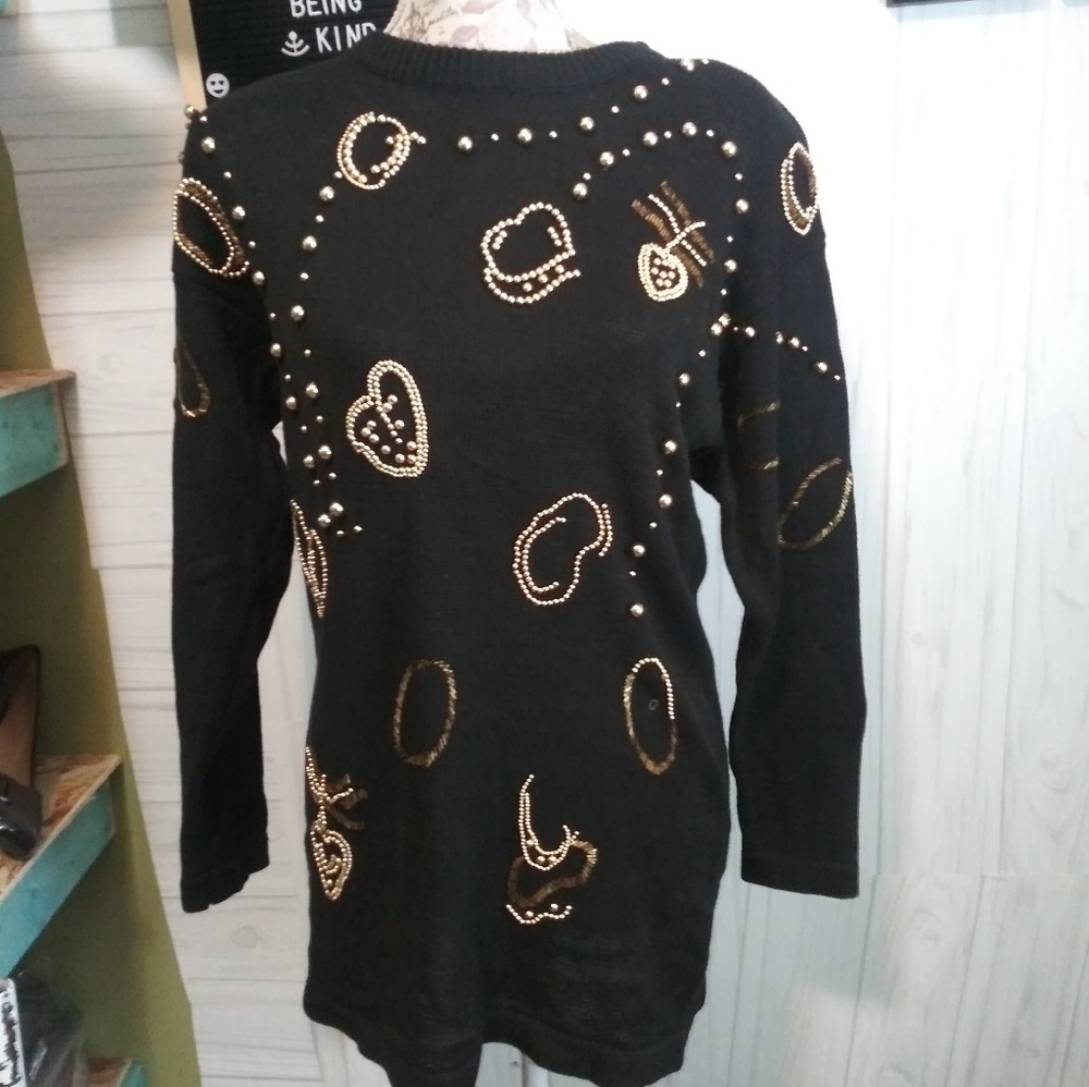 Bonnie Evans Tops | Vintage Beaded Black Sweater M